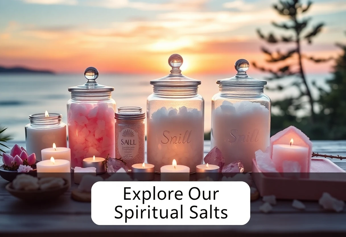 Spiritual Salt crystals glowing with divine energy, mystical photography style